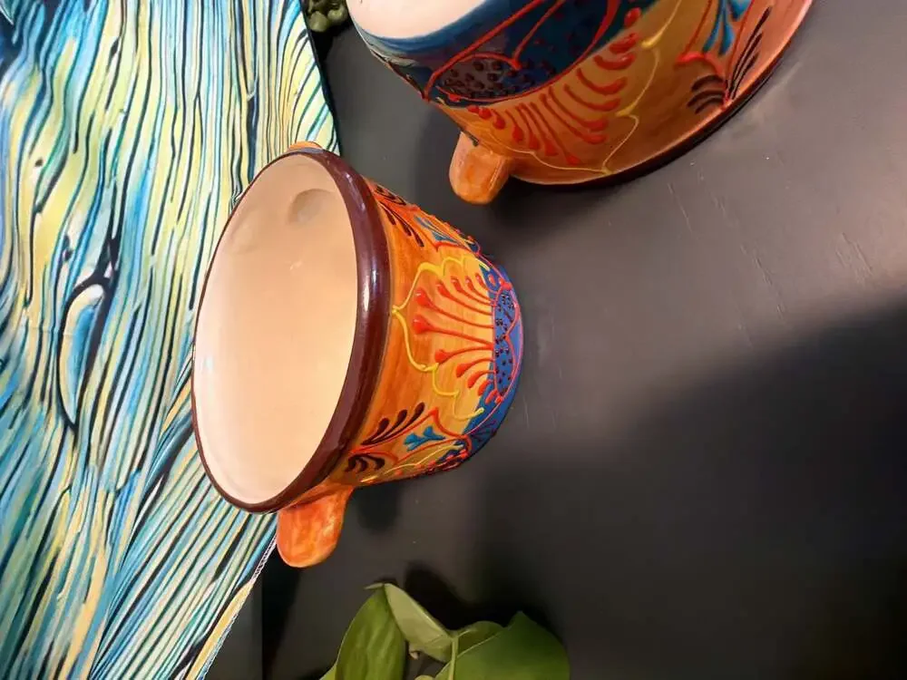 Set of Two El Poyeton Hand Made Spanish Earthenware Handled Bowls